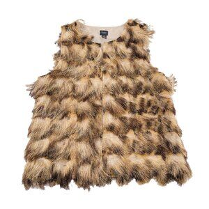 Chicos Travelers Collection Faux Fur Vest Size 2 Beige & Brown sz‎ Large